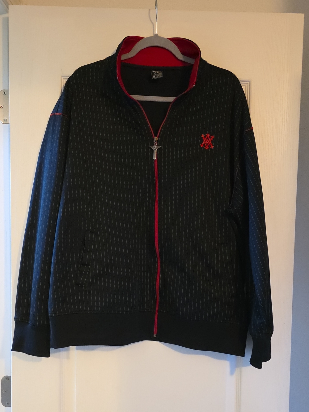 Avirex Black Pinstripe Zip-Up Sweater with Red Trim